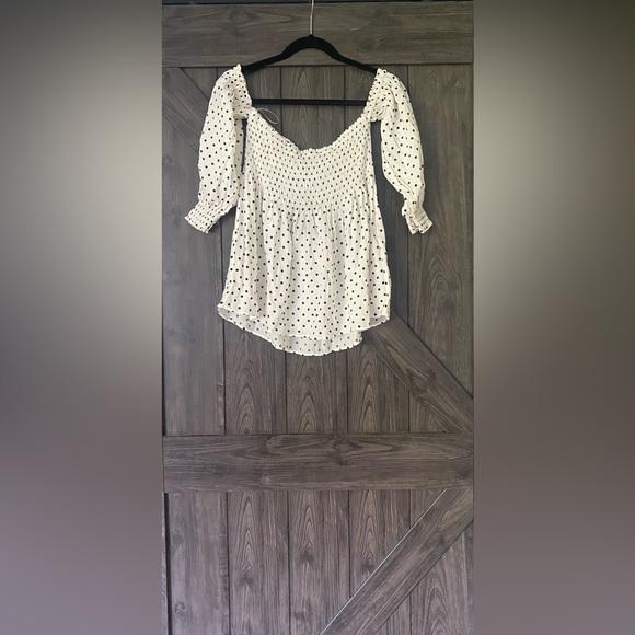 Zara White and Black polka dot strapless off the shoulder top, NTW, sz L - Picture 5 of 7